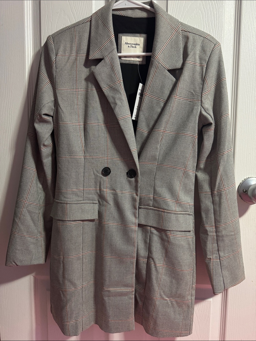 Abercrombie & Fitch Gray Plaid Double-Breasted Blazer Dress